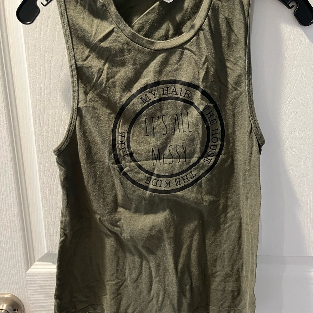 Olive Green Graphic Tank Top